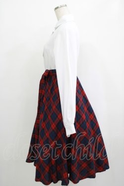 画像2: Favorite / チェック切替ワンピース M~L オフ/レッド H-25-10-05-016-LO-OP-NS-ZH