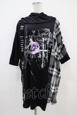 画像1: SEX POT ReVeNGe / チェック切替半袖プルパーカー  黒 H-25-10-06-1029-SP-TO-KB-ZH