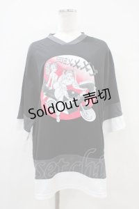 galaxxxy / プリントトップス  黒 H-25-10-06-1032-PU-TO-KB-ZT277