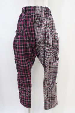 画像1: ALGONQUINS / 切替チェックサルエルパンツ  ブラック×ピンク H-25-10-06-1008-AL-PA-KB-ZH