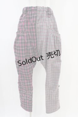 画像1: ALGONQUINS / 切替チェックサルエルパンツ  ブラック×ピンク H-25-10-06-1008-AL-PA-KB-ZH