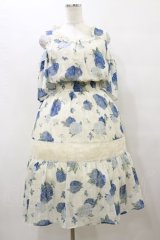 axes femme / 紫陽花柄ロングワンピース M 生成り/紺 H-25-10-07-074-AX-OP-NS-ZH