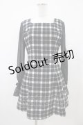 Ank Rouge / シフォン袖チェックワンピース M ブラック H-25-10-07-1036-CA-OP-NS-ZH