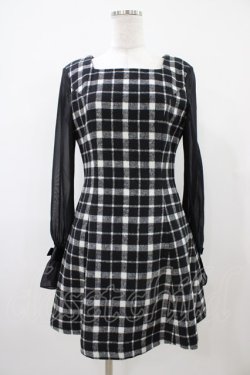 画像1: Ank Rouge / シフォン袖チェックワンピース M ブラック H-25-10-07-1036-CA-OP-NS-ZH