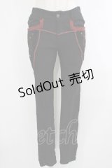 Ozz oneste / 刺繍ベロア切替パンツ  黒×赤 H-25-10-08-1028-OO-PA-KB-ZH