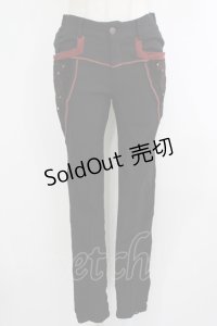 Ozz oneste / 刺繍ベロア切替パンツ  黒×赤 H-25-10-08-1028-OO-PA-KB-ZH