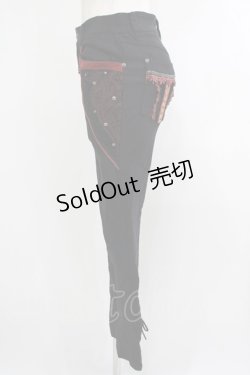 画像2: Ozz oneste / 刺繍ベロア切替パンツ  黒×赤 H-25-10-08-1028-OO-PA-KB-ZH