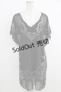 Rozen Kavalier / プリントシアーチュニック  黒 H-25-10-08-1045-OO-TO-KB-ZT121