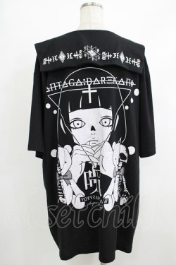画像3: SEX POT ReVeNGe / フロントボタン襟付きロングカットソー  ブラック H-25-10-08-1050-SP-TO-KB-ZH