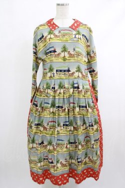 画像1: Jane Marple / Board gameタブリエドレス  ブルーグレー×レッド H-25-10-08-1006-JM-OP-KB-ZH
