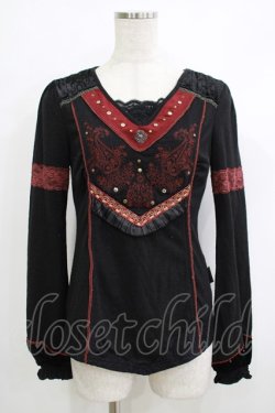 画像1: Ozz oneste / 刺繍ニットソー  黒×赤 H-25-10-08-1058-OO-TO-KB-ZH