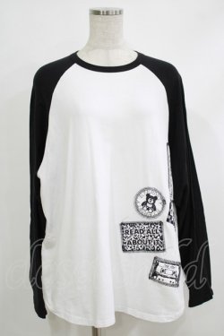 画像1: HELL CAT PUNKS / カスタムラグランカットソー  白×黒 H-25-10-08-1065-PU-TO-KB-ZH