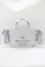 画像1: Maison de FLEUR / ギンガムチェックレースサイドリボントート  グレー H-25-10-08-064-LO-BG-NS-ZH (1)