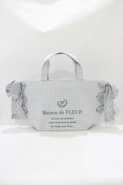 画像1: Maison de FLEUR / ギンガムチェックレースサイドリボントート  グレー H-25-10-08-064-LO-BG-NS-ZH