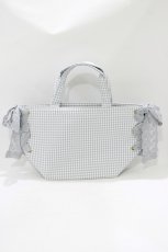 画像2: Maison de FLEUR / ギンガムチェックレースサイドリボントート  グレー H-25-10-08-064-LO-BG-NS-ZH (2)