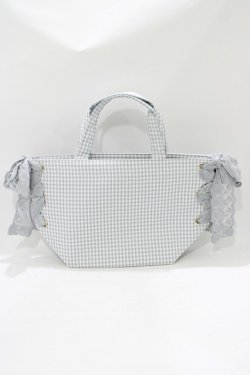 画像2: Maison de FLEUR / ギンガムチェックレースサイドリボントート  グレー H-25-10-08-064-LO-BG-NS-ZH