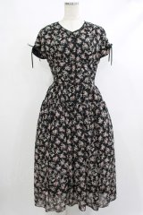 Maison de FLEUR Petite Robe / フラワープリントドレス S ブラック H-25-10-09-025-EL-OP-NS-ZH