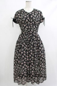 Maison de FLEUR Petite Robe / フラワープリントドレス S ブラック H-25-10-09-025-EL-OP-NS-ZH