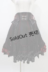 Ozz oneste / ジャガード切替フリルハイウエストスカート  黒×赤 H-25-10-09-1029-OO-SK-KB-ZH