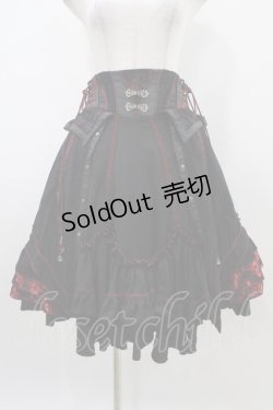 画像1: Ozz oneste / ジャガード切替フリルハイウエストスカート  黒×赤 H-25-10-09-1029-OO-SK-KB-ZH