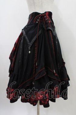 画像3: Ozz oneste / ジャガード切替フリルハイウエストスカート  黒×赤 H-25-10-09-1029-OO-SK-KB-ZH