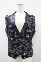 Drug Honey / アンティークブローチ柄サテンカラーベスト  黒 H-25-10-09-1043-PU-TO-KB-ZH