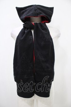画像1: NAOTO SEVEN / フード付きプリントストール  黒×赤 H-25-10-09-1007-HN-ZA-KB-ZH