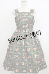 axes femme kawaii / 森のケーキ屋さん柄ジャンスカ M グリーン H-25-10-09-007-AX-OP-NS-ZH