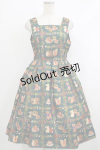 axes femme kawaii / 森のケーキ屋さん柄ジャンスカ M グリーン H-25-10-09-007-AX-OP-NS-ZH