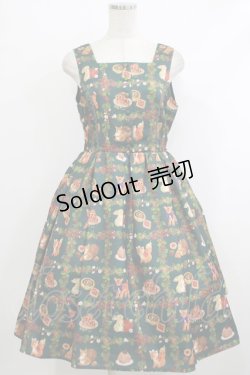 画像1: axes femme kawaii / 森のケーキ屋さん柄ジャンスカ M グリーン H-25-10-09-007-AX-OP-NS-ZH