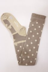 Emily Temple cute / リボンストラップ風ドットオーバーニーソックス  グレー×ゴールド H-25-10-10-1033-ET-ZA-KB-ZH