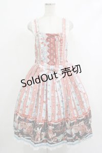 metamorphose / 【プラスサイズ】Happy Sewing Time フリルジャンパースカート+ヘッドドレスセット プラスサイズ サックス赤系(Saxe Blue/Red) H-25-10-10-013-ME-OP-NS-ZH