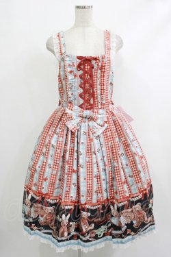 画像1: metamorphose / 【プラスサイズ】Happy Sewing Time フリルジャンパースカート+ヘッドドレスセット プラスサイズ サックス赤系(Saxe Blue/Red) H-25-10-10-013-ME-OP-NS-ZH