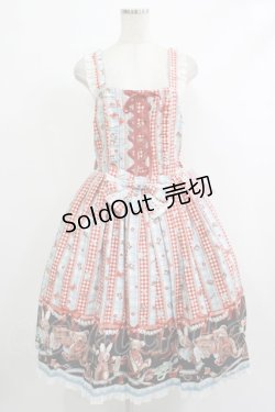 画像1: metamorphose / 【プラスサイズ】Happy Sewing Time フリルジャンパースカート+ヘッドドレスセット プラスサイズ サックス赤系(Saxe Blue/Red) H-25-10-10-013-ME-OP-NS-ZH