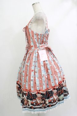 画像2: metamorphose / 【プラスサイズ】Happy Sewing Time フリルジャンパースカート+ヘッドドレスセット プラスサイズ サックス赤系(Saxe Blue/Red) H-25-10-10-013-ME-OP-NS-ZH