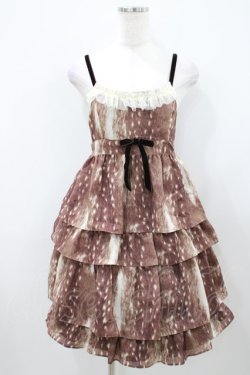 画像1: Emily Temple cute / バンビプリントティアードノースリーブワンピース  チャ H-25-10-11-036-ET-OP-KB-ZH
