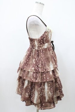 画像2: Emily Temple cute / バンビプリントティアードノースリーブワンピース  チャ H-25-10-11-036-ET-OP-KB-ZH