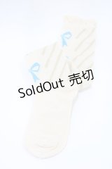 Emily Temple cute / リボン＆ななめストライプオーバーニーソックス  ブルー×ゴールド H-25-10-11-038-ET-ZA-KB-ZH