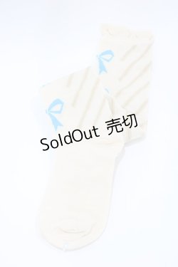 画像1: Emily Temple cute / リボン＆ななめストライプオーバーニーソックス  ブルー×ゴールド H-25-10-11-038-ET-ZA-KB-ZH