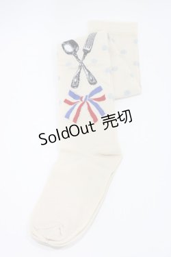 画像1: Emily Temple cute / カトラリーリボンオーバーニーソックス  オフ×サックスドット H-25-10-11-041-ET-ZA-KB-ZH