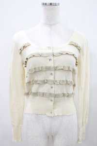 Emily Temple cute / ボーダーフリルカーディガン  オフ×ゴールド H-25-10-11-014-ET-TO-KB-ZH