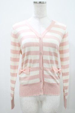 画像1: Emily Temple cute / ボーダーリボンカーディガン  ピンク H-25-10-11-019-ET-TO-KB-ZH
