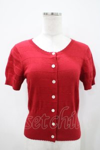 Emily Temple cute / ラメボーダー半袖カーデ  レッド H-25-10-11-029-ET-TO-KB-ZH