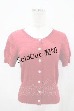 画像1: Emily Temple cute / ラメボーダー半袖カーデ  レッド H-25-10-11-029-ET-TO-KB-ZH