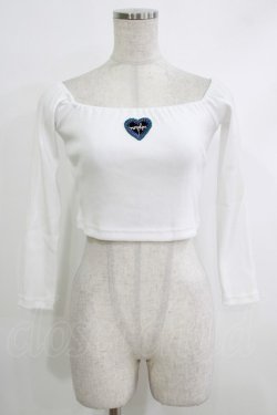 画像1: MORPH8NE / Berry off shoulder ribbed crop top  ホワイト H-25-10-12-1070-PU-TO-KB-ZH