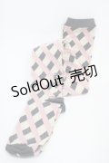 Emily Temple cute / ドットリボンカラーチェックオーバーニーソックス  グレー×ピンク H-25-10-12-002-ET-ZA-KB-ZH