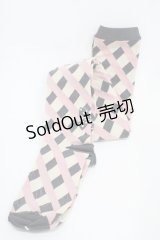 Emily Temple cute / ドットリボンカラーチェックオーバーニーソックス  グレー×ピンク H-25-10-12-002-ET-ZA-KB-ZH