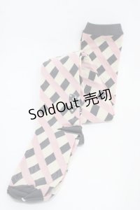 Emily Temple cute / ドットリボンカラーチェックオーバーニーソックス  グレー×ピンク H-25-10-12-002-ET-ZA-KB-ZH