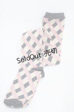 画像1: Emily Temple cute / ドットリボンカラーチェックオーバーニーソックス  グレー×ピンク H-25-10-12-002-ET-ZA-KB-ZH
