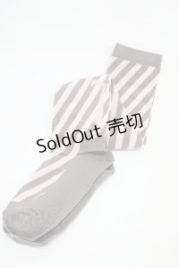 Emily Temple cute / バックリボンななめストライプオーバーニーソックス  ピンク×グレー H-25-10-12-005-ET-ZA-KB-ZH